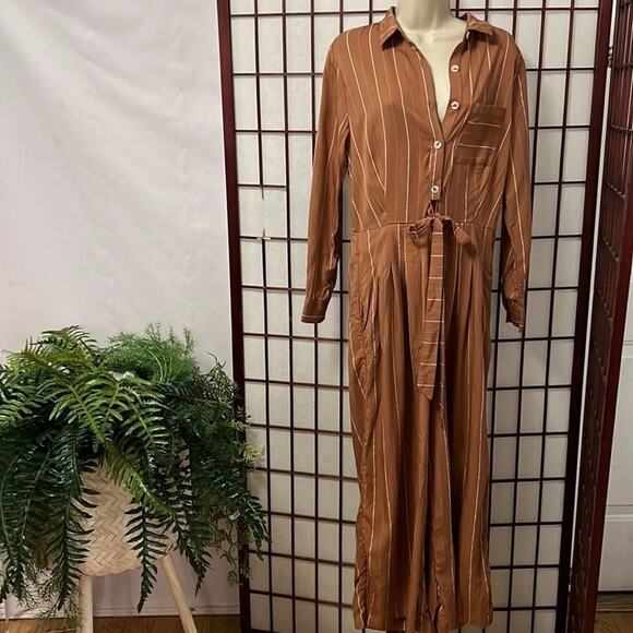 SANCIA ANTHROPOLOGIE WIDELEG PINSTRIPE JUMPSUIT ROMPER SIZE MP - Picture 1 of 8
